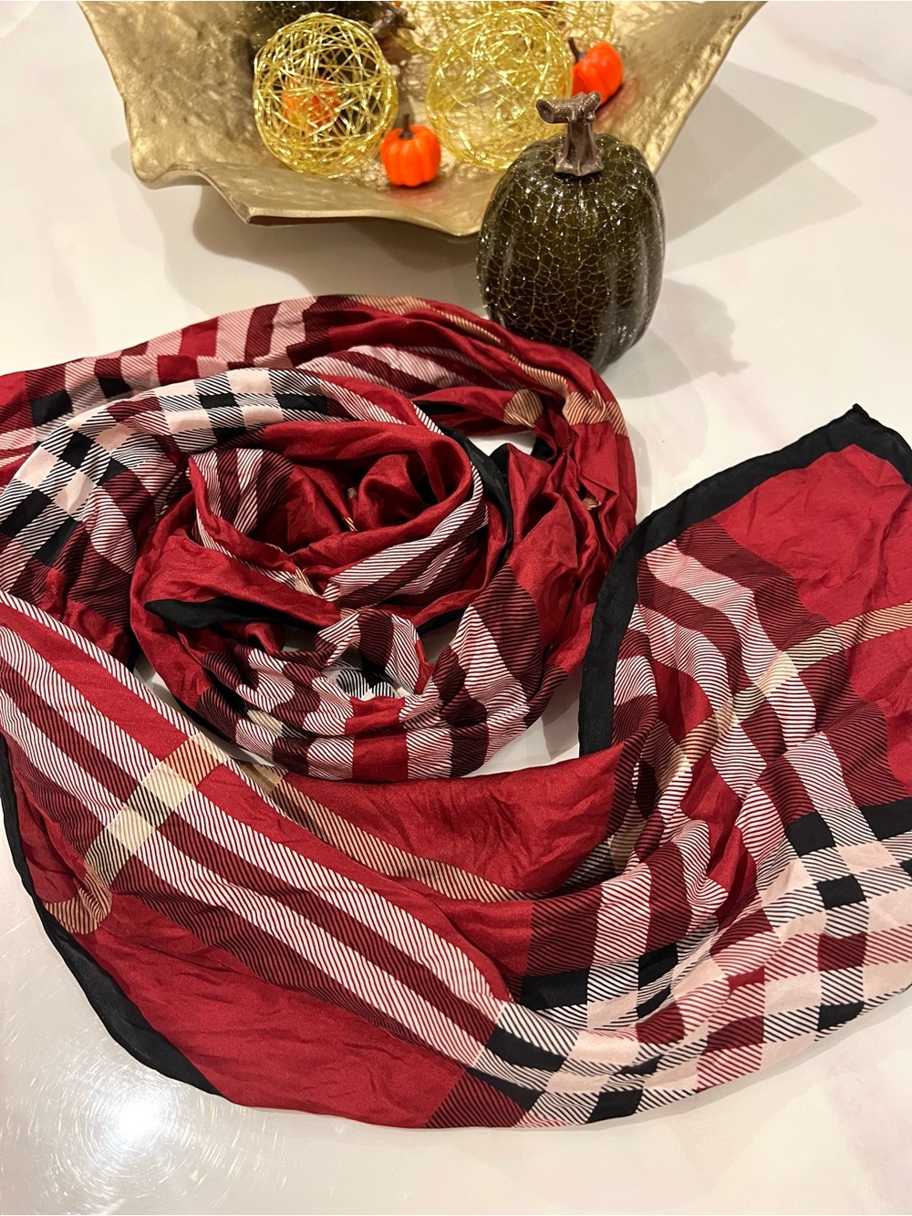 100% silk plaid scarf 70” by 13”